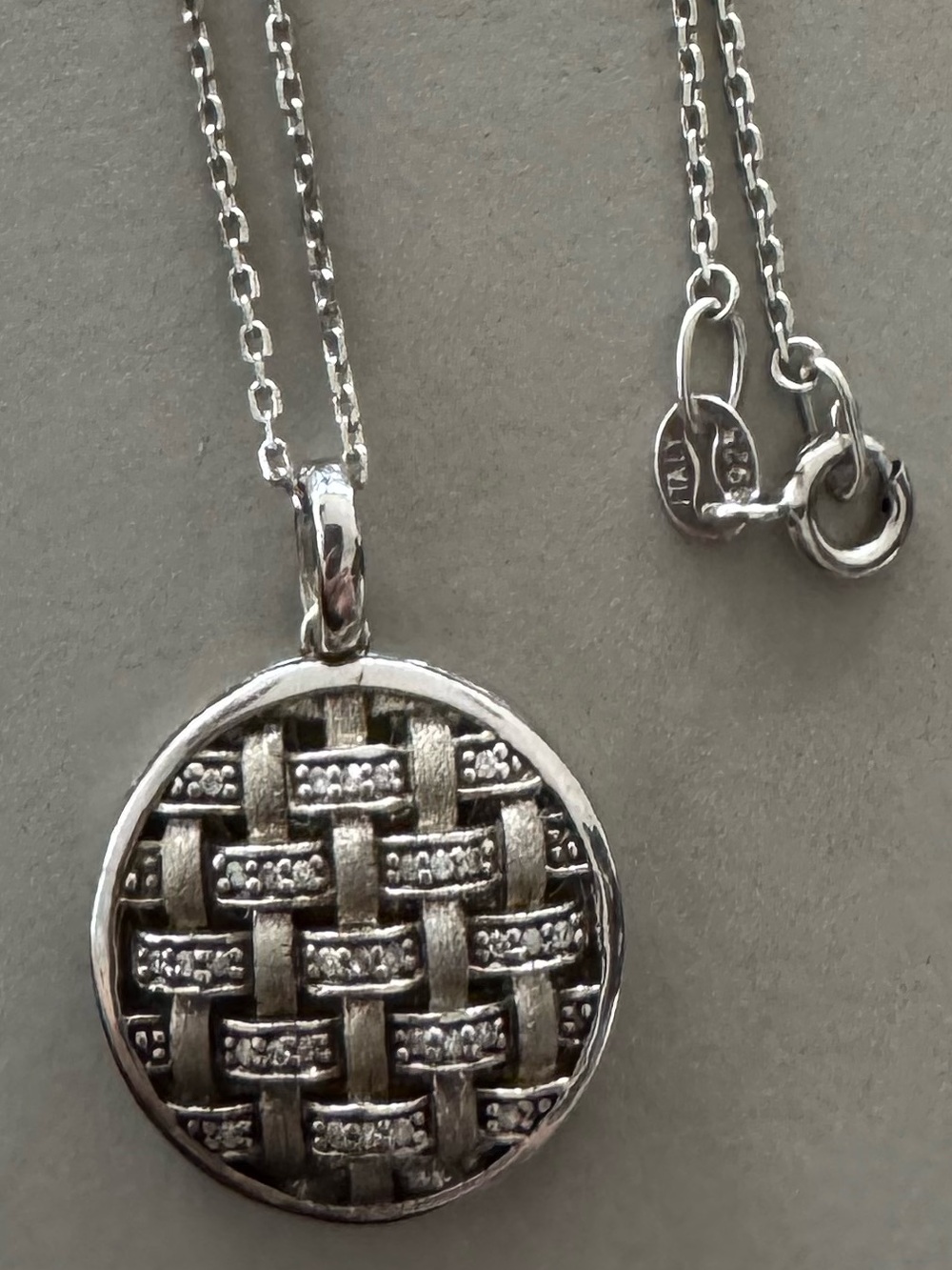 EFFY Diamond Basketweave Pendant Necklace Sterling Silver 925